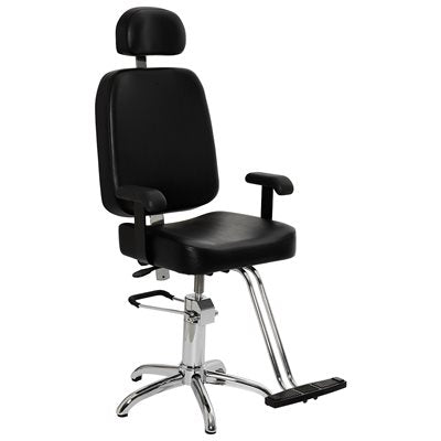 "Black hydraulic makeup chair with adjustable height and a sleek modern design for beauty treatments."