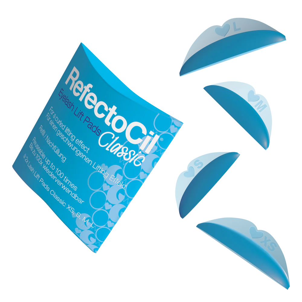 Blue package that says RefectoCil Eyelash Lift Pads Classic along with 4 pads showing the 4 sizes (XS, S, M & L)