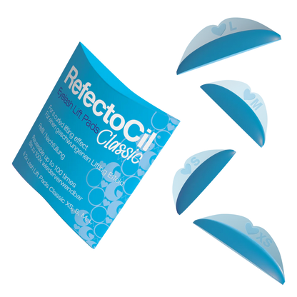 Blue package that says RefectoCil Eyelash Lift Pads Classic along with 4 pads showing the 4 sizes (XS, S, M & L)