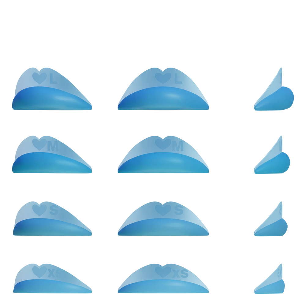 12 pads from three different angles showing the 4 sizes (XS, S, M & L)