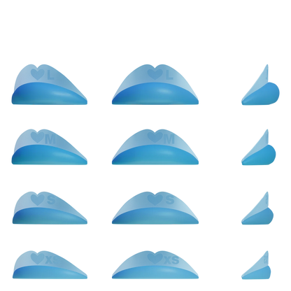 12 pads from three different angles showing the 4 sizes (XS, S, M & L)