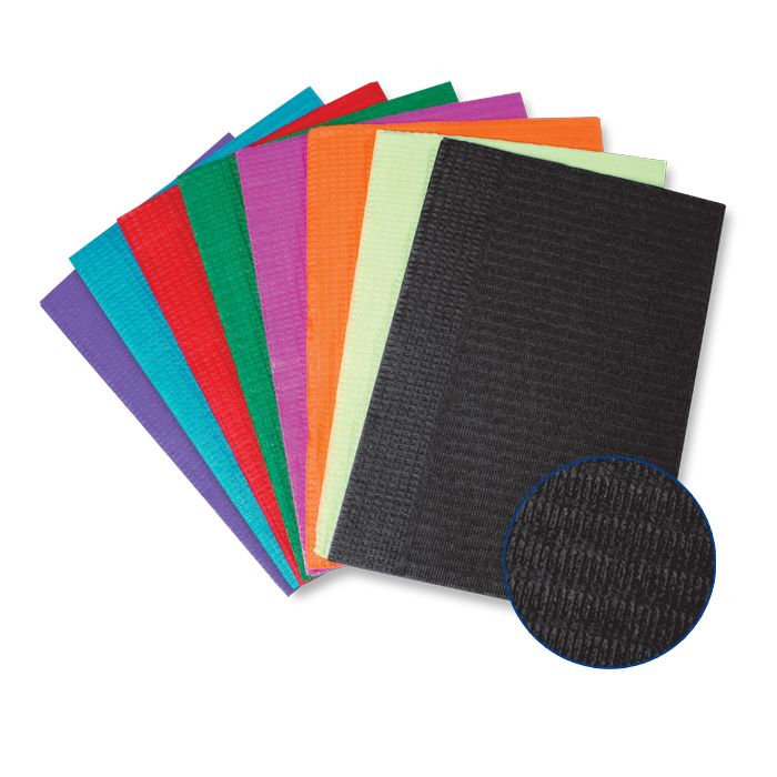 Disposable Vivid Dental Bibs in black, available in two quantity options, perfect for beauty salons and medical use, displayed on a clean, neutral background.