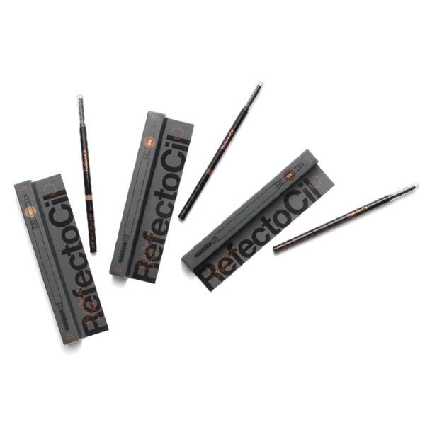RefectoCil Full Brow Liner 3 Colours - Light, Medium, Dark - for precise, smudge-proof brow definition, available at A & E Beauty Supplies. Grey box with black lettering