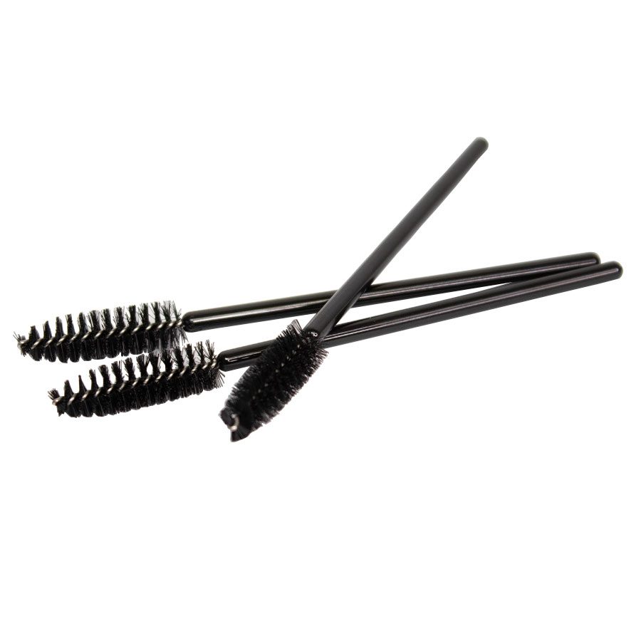 Thuya mascara brush pack (25 units) with soft bristles for even application, ideal for lash and brow tinting, from A & E Beauty Supplies. 3 brushes in this picture