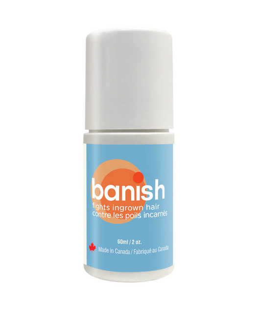 Banish has been specially formulated to treat ingrown hairs, razor burn, bumps and skin irritation resulting from shaving, waxing, electrolysis and laser hair removal. Produces results in 24-48 hours
Roll-on applicator with a gel based formulation Safe and gentle on skin, leaves no residue.
Non irritating, herbal scented, cool feeling.
