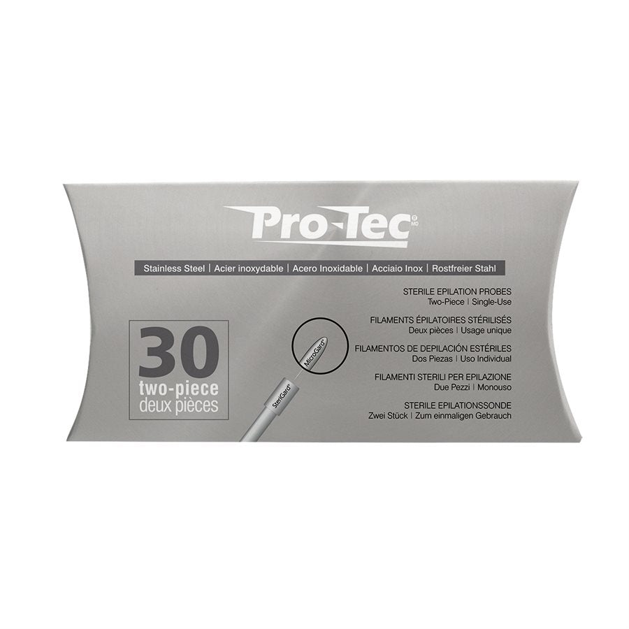 Pro-Tec Stainless Steel Probes - 30pk for Electrolysis Hair Removal  Grey Box with white lettering