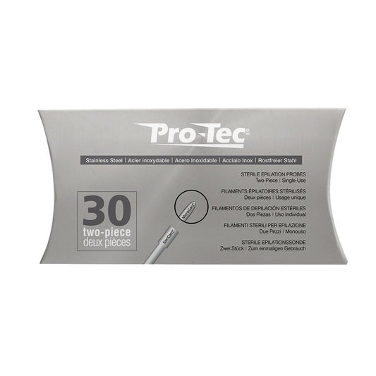 Pro-Tec Stainless Steel Probes - 30pk for Electrolysis Hair Removal  Grey Box with white lettering