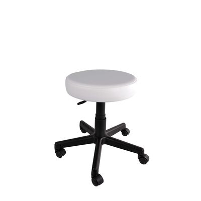 "White leatherette Telesta 200 air lift stool with adjustable height for beauty professionals in salons and spas."